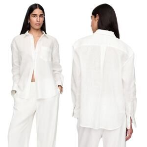 GAP White Linen Oversized Button Down Lightweight Shirt Swim Coverup Classic L